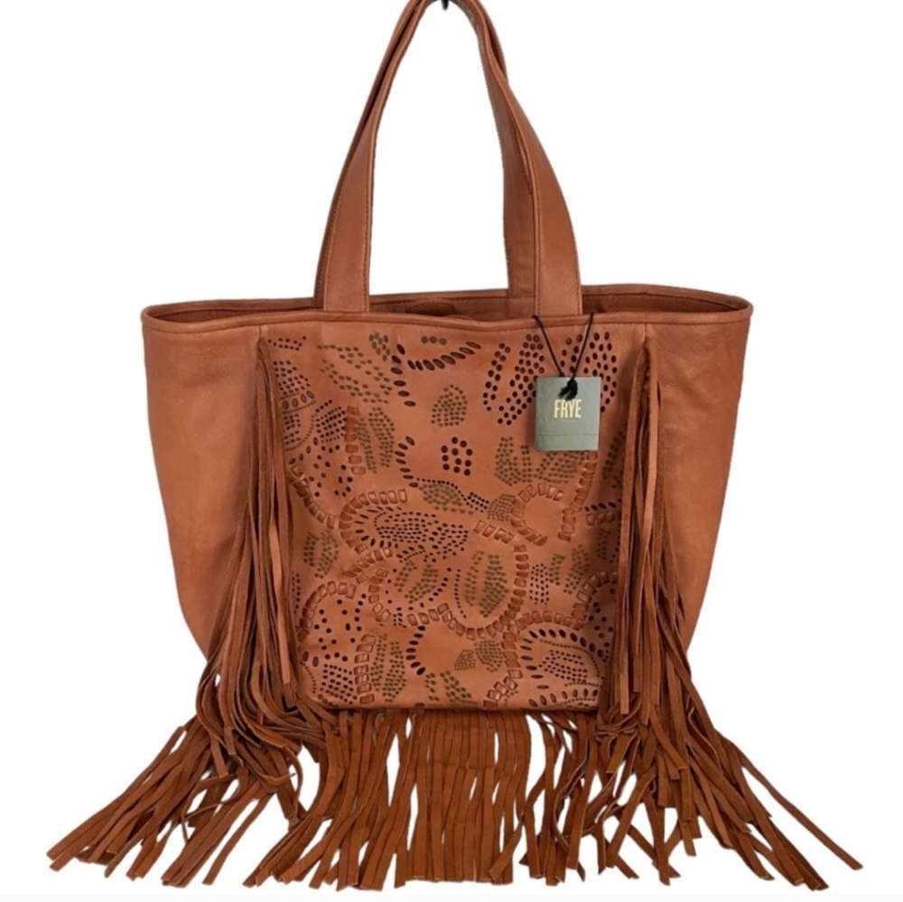Frye Leather Lazer Cut Fringe Large Tote NWT - Picture 3 of 4